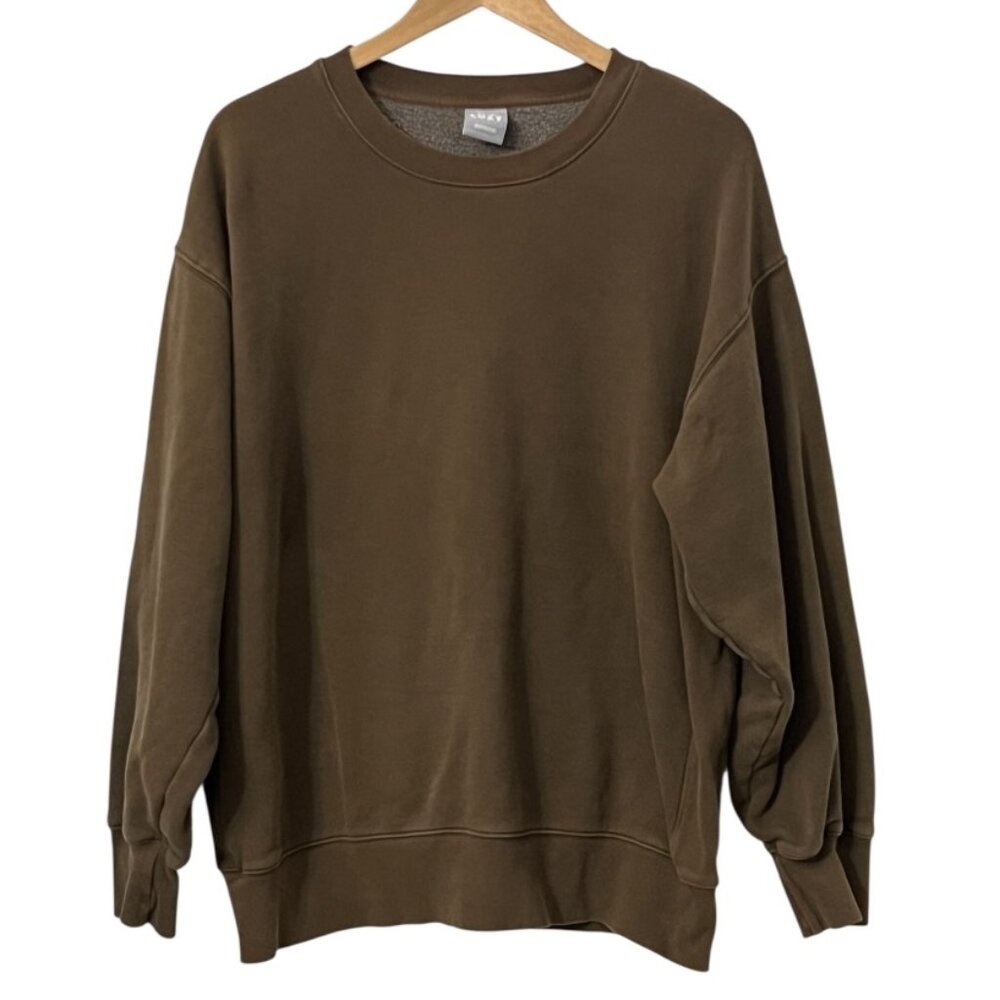 Aritzia TNA Cozy Fleece Boyfriend Sweatshirt Brown Size L Oversized Pullover